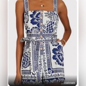 FARM RIO square neck floral romper, Size Large